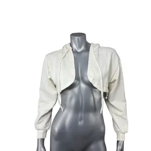 Zara Cropped Hoodie White Sweatshirt Shrug Medium Cotton Festival Minimalist thumbnail 3