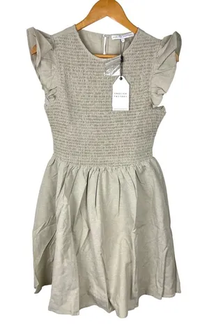 NWT English Factory Smocked Ruffle Sleeve Mini Dress Beige Small NWT BC225D thumbnail 1