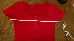 DAZY Red Square Neck Snap Button Fitted Top Size S thumbnail 2