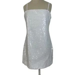 12th Tribe M Womens White Sequin Mini Dress Adjustable Straps Slip Lined Sexy EU thumbnail 2