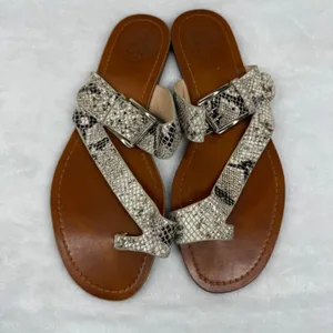 Vince Camuto VP-TADD Snakeskin Print Leather Thong Sandals Tan Cream Womens 7M‎ thumbnail 2