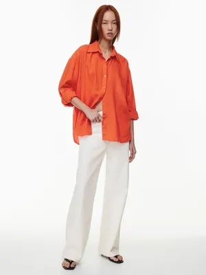 Aritzia Babaton SOLD OUT Orange Tencel Button Up Shirt XS thumbnail 5