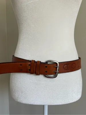 Izod Tan Brown Leather Perforated Logo Belt thumbnail 1