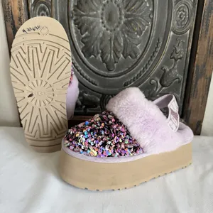 UGG Funkette Stellar Sequin Shearling Purple Platform Slipper Slide‎ Sandal Sz 6 thumbnail 1