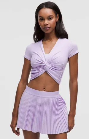 NWT!! Lululemon Modal-Silk Twist-Front Cropped T-Shirt in Light Purple thumbnail 1