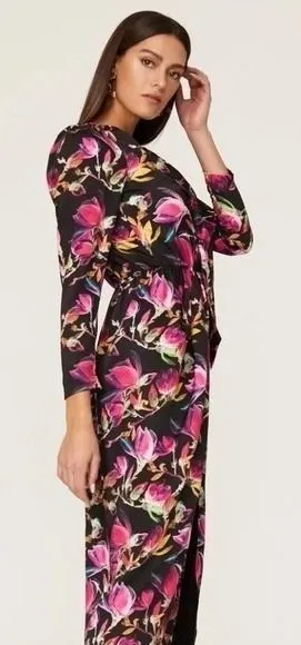 DELFI Collective Floral Ruched Maxi‎ Dress Front Slit Small Wedding Guest thumbnail 1