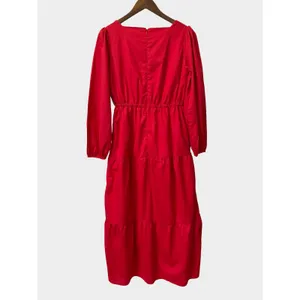 Busy Bees Smocks Cherry Red Prairie Cottagecore Tiered‎ Midi Dress Medium thumbnail 5