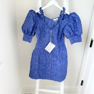 GANNI Cold-shoulder cloqué mini dress Purple Size Small thumbnail 4