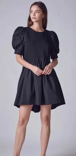 English Factory Black Puff Sleeve High Low Knit Combo Mini Dress Size M thumbnail 1