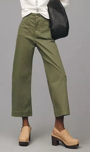 Maeve Anthropologie The Colette Wide Leg Crop Pants Olive Green 27 Linen Blend thumbnail 1