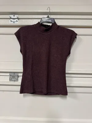 Mango HIGH COLLAR T-SHIRT Burgundy Small New thumbnail 5