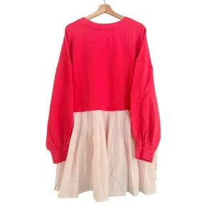 FREE PEOPLE Eleanor Layered Sweatshirt Minidress Watermelon Wedge Combo Size L thumbnail 4