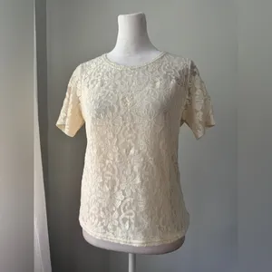 Vintage Y2K Bedford Fair Lifestyles Cream Lace Short Sleeve Blouse thumbnail 2