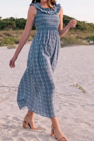 Gal Meets Glam Blue Floral Ruffle Maxi Dress Women’s Size 4 Pockets thumbnail 1