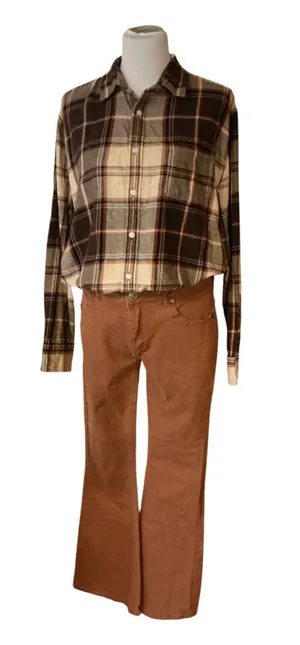 Arizona Jean Co. Brown Plaid Flannel Button Down Shirt Women’s Size Large thumbnail 1