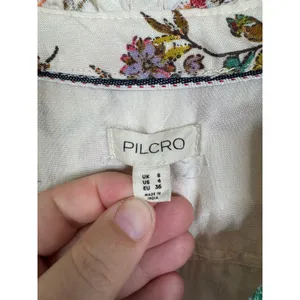 Pilcro Linen Blend Floral Bird Print Ruffle Midi Dress Puff Sleeve Cream Multi 4 thumbnail 4