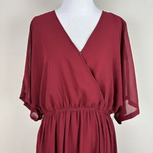 ANRABESS Maxi Dress‎ XL Maroon Sheer Lined Slit Dolman 3/4 Sleeve Elastic Waist thumbnail 15
