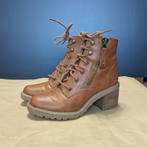 Zodiac Gaige Lace Up Lug Sole Combat Boots Cognac Brown Tan Womens 6 Booties thumbnail 3