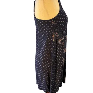 Wallflower Navy blue floral and polka dot rayon dress with gold accents thumbnail 4