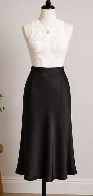 Rachel Zoe Womens Midi Skirt Black Satin Slip Minimalist S thumbnail 1