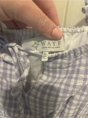 Wayf Blue and White Gingham Smocked Mini Dress with Ruffle Straps thumbnail 5