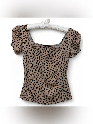 Lulus Women’s Oh Darling Black and Tan Dot Print Puff Sleeve Top Size XS thumbnail 4