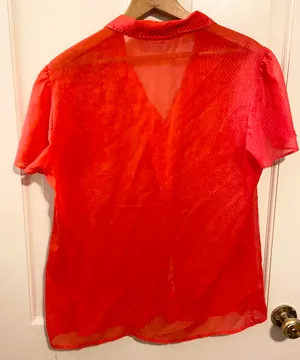 Vintage Ship’n Shore red sheer polka dot blouse Size L thumbnail 2