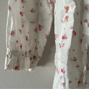LoveShackFancy Cream & Pink Floral Print Ruffle Blouse thumbnail 3
