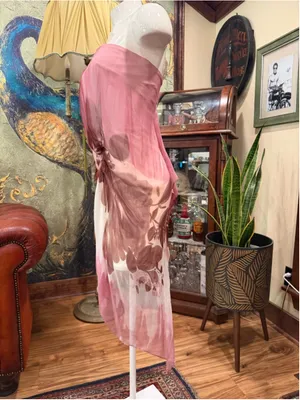 Rubber Ducky Silk Midi Dress Strapless Corset Bustier Asymmetrical Glam Pink Sma thumbnail 4