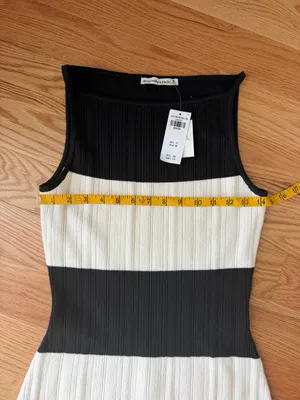 Abercrombie & Fitch Black Cream Striped Ribbed Knit Maxi Dress M NWT thumbnail 8