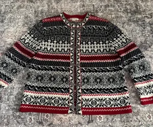 Susan‎ Bristol Women's Nordic Fair Isle Wool Cardigan Button Front L Apres-Ski thumbnail 1