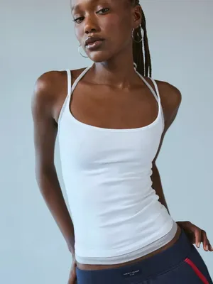 Out From Under White & Gray Layered Halter Cami Top – Small thumbnail 1