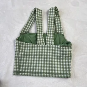 OFFLINE By Aerie Womens Gingham Stretch Medium Support Sport Bra Green XXS thumbnail 3