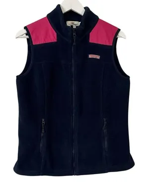 Vineyard Vines navy and pink fleece vest M thumbnail 1