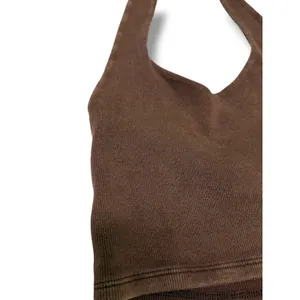 PacSun Brown Ribbed Halter Top V-Neck Open Back‎ Cropped Fitted Medium NWT NEW thumbnail 6