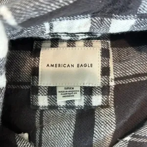 American Eagle Gray & White Plaid Flannel Button-Down Shirt Womens Size S thumbnail 3