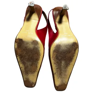 Nine West Red Leather Square Toe Mary Jane Slingback Heels 8.5M Y2K thumbnail 4