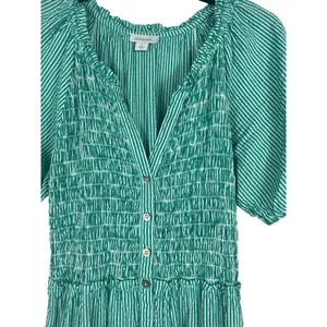 Sundance Smocked Button Maxi Dress S Green White Striped Tiered Cottage Boho thumbnail 5