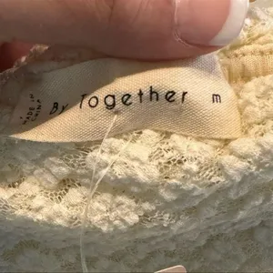 By Together Off-Shoulder Bell Sleeve Crop Top | Ivory Lace | Size M | NWT thumbnail 3