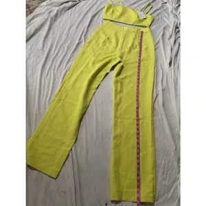 Aria Chartreuse Lime Two Piece Crop Top Wide Leg Pants Matching Set thumbnail 5