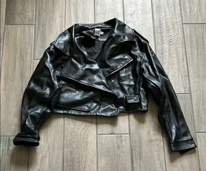 Princess Polly Black Cropped Leather Jacket thumbnail 1