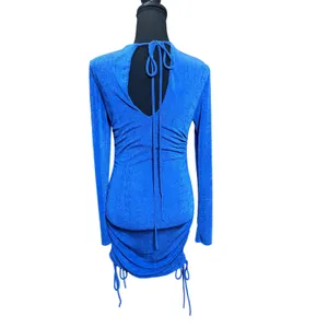 Lucy in the Sky Royal Blue Shimmer Ruched Open Back Mini Dress XS Long‎ Sleeve thumbnail 3