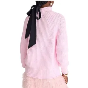 J.Crew Pink Shaker Stitch Mock Neck Cotton Sweater BE159 Medium EUC thumbnail 3