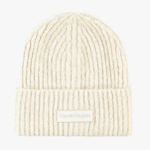 Favorite Daughter Logo Patch Rib Beanie Hat Ivory 1 Size thumbnail 4