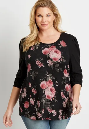 Maurices’s 24/7 Collection lightweight rose-floral print Henley sweater top size XL. thumbnail 1