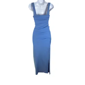 Zara Women Blue Ruched Square Neck Sleeveless Midi Bodycon Dress Size S thumbnail 6
