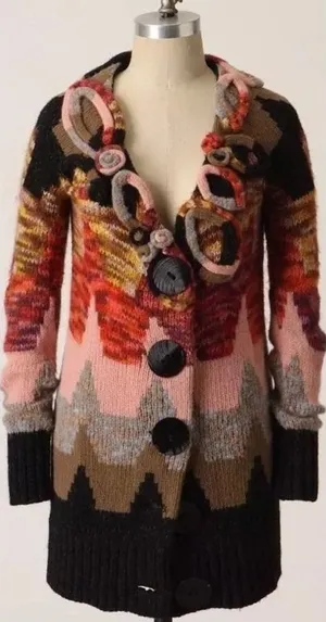 Anthropologie SLEEPING ON SNOW Loops & Angles Cardigan Sweater Wool Small thumbnail 1