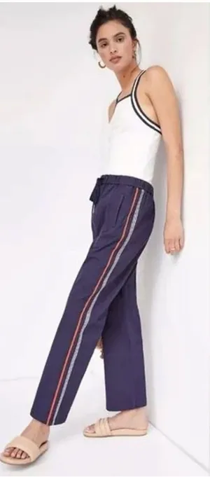Anthropologie Maeve Pull-On Track Pants Navy/Red‎ Striped Size Large thumbnail 1