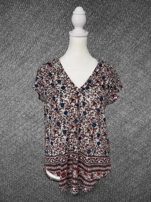Lucky Brand Women’s Small Floral Border Print V-Neck Cotton Modal Top thumbnail 3