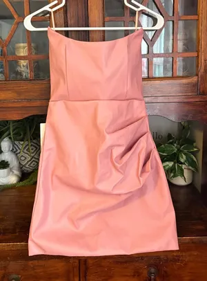 Bardot Lotte Vegan Leather Mini Dress Blush Pink Strapless Ruched Size 4 57773DB thumbnail 1